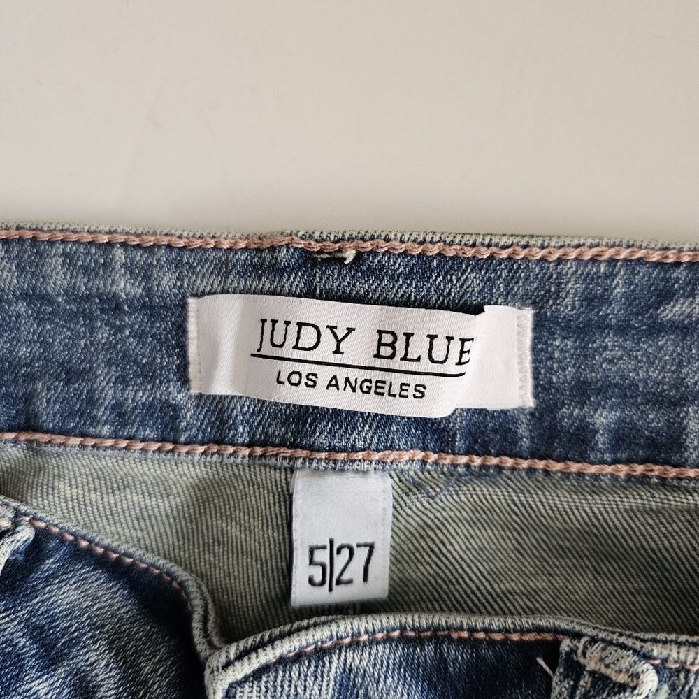 Judy Blue Straight Leg Jeans Size 5/27 Lightly Distressed Medium Wash Stretch - Picture 6 of 9